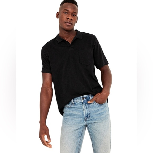 Old Navy Men's Black Polo Shirt Classic Fit Slub-Knit Polo Blackjack Size L - Picture 2 of 7